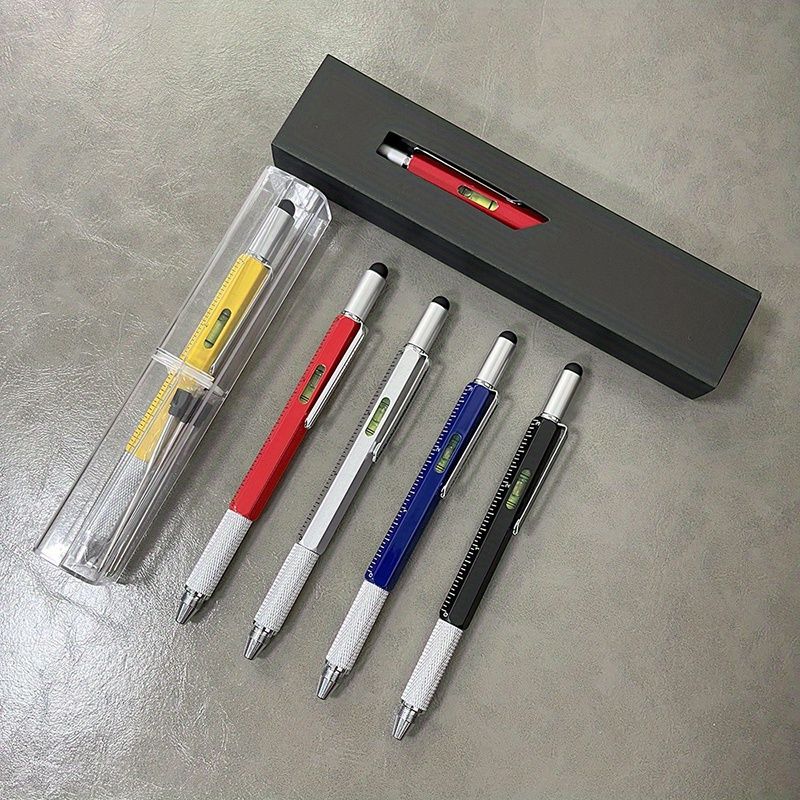 6-in-1 Multifunctional Tool Pen with Screwdriver, Level, Stylus & Ballpoint - Aluminum Alloy, Ideal for Home & Office Use