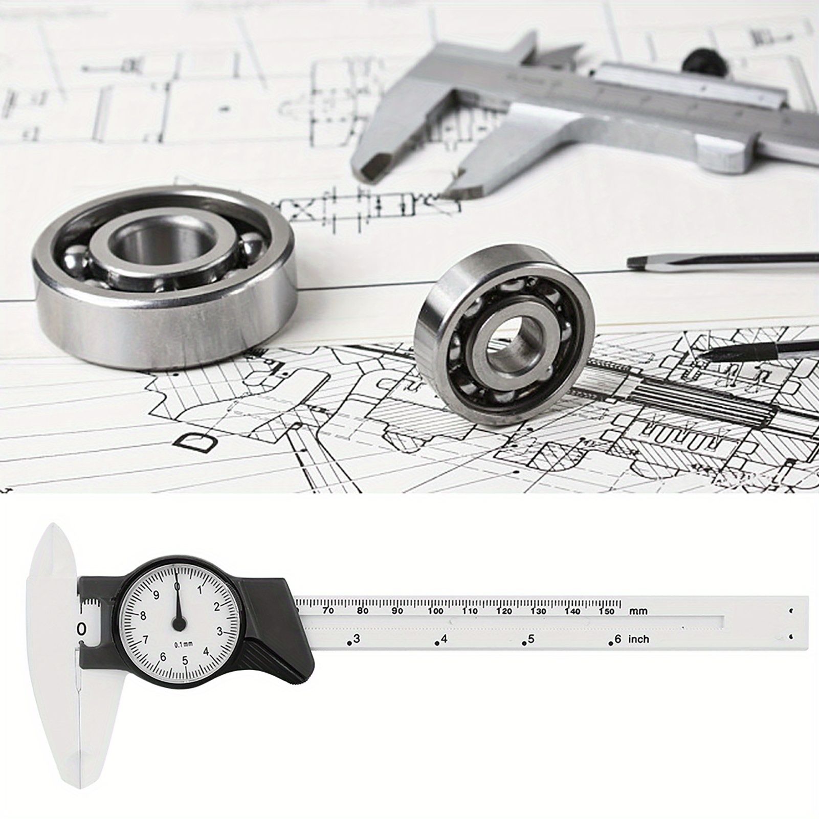 1pc Professional Digital Dial Vernier Caliper, 0-150mm Plastic Measuring Tool, 0.1mm Precision, Non-Electric, No Battery Required