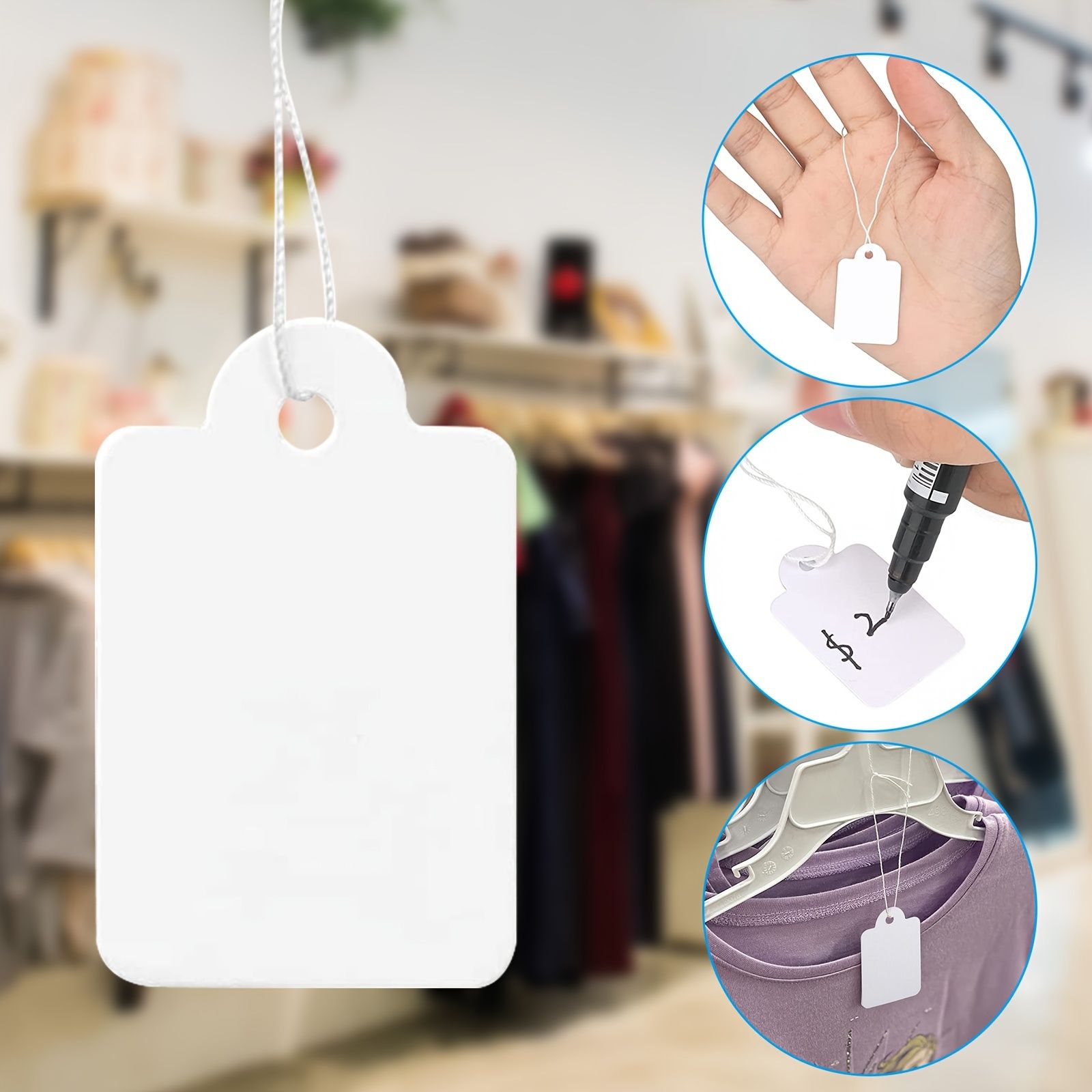 500PCS  Stylish White Versatile Price Tags - Durable, Easy-to-Use, and Reusable Display Labels for Clothing, Jewelry, and Accessories - 0.87x1.38in Size with Strings for Easy Hanging