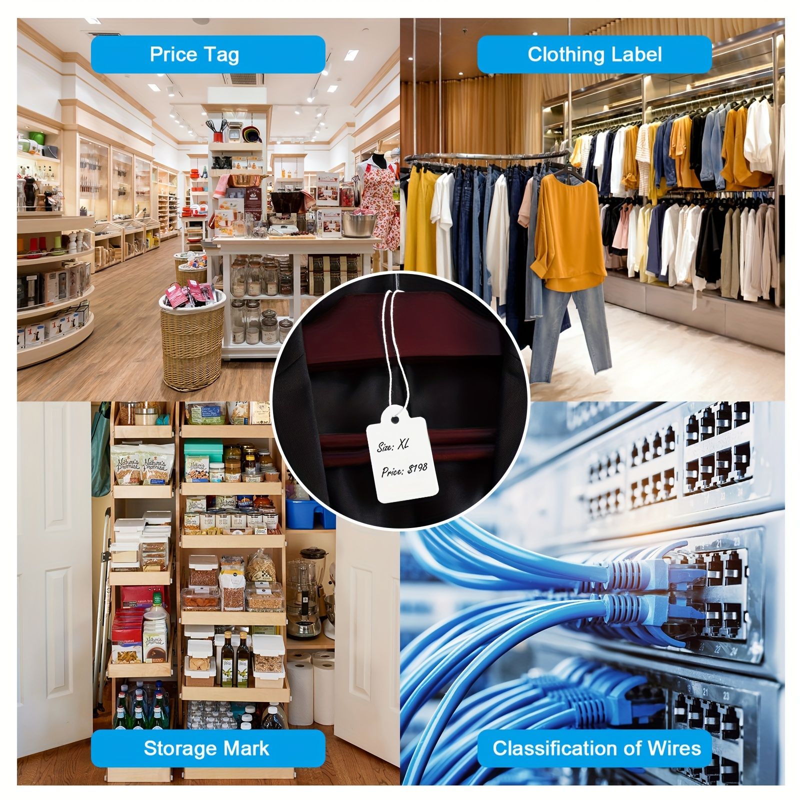 500PCS  Stylish White Versatile Price Tags - Durable, Easy-to-Use, and Reusable Display Labels for Clothing, Jewelry, and Accessories - 0.87x1.38in Size with Strings for Easy Hanging