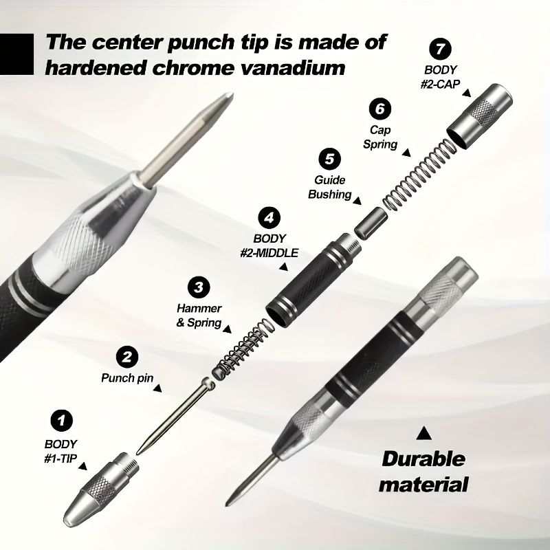 1pc/2pcs ProCraft High-Carbon Steel Automatic Center Punch Set - Adjustable Tension & Spring-Loaded Design for Metal, Wood, Glass, Plastic - Durable & Precise Centering Tool for DIY & Professional Use