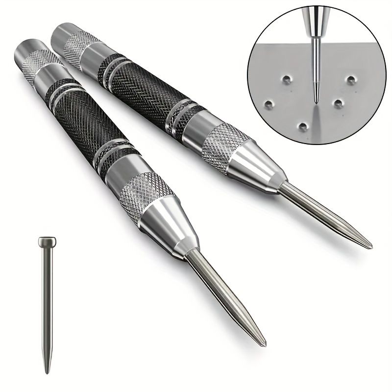 1pc/2pcs ProCraft High-Carbon Steel Automatic Center Punch Set - Adjustable Tension & Spring-Loaded Design for Metal, Wood, Glass, Plastic - Durable & Precise Centering Tool for DIY & Professional Use
