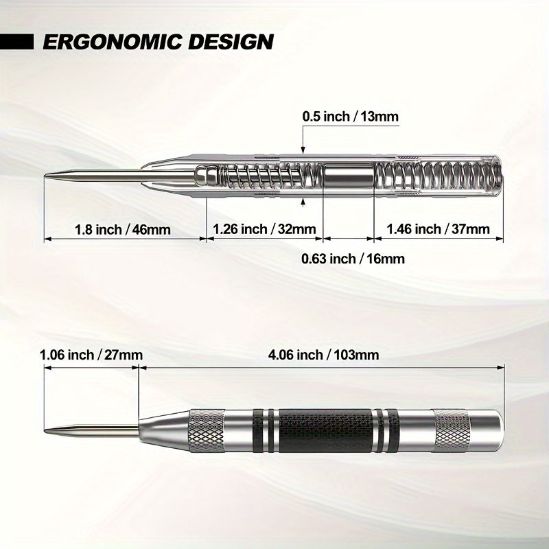 1pc/2pcs ProCraft High-Carbon Steel Automatic Center Punch Set - Adjustable Tension & Spring-Loaded Design for Metal, Wood, Glass, Plastic - Durable & Precise Centering Tool for DIY & Professional Use
