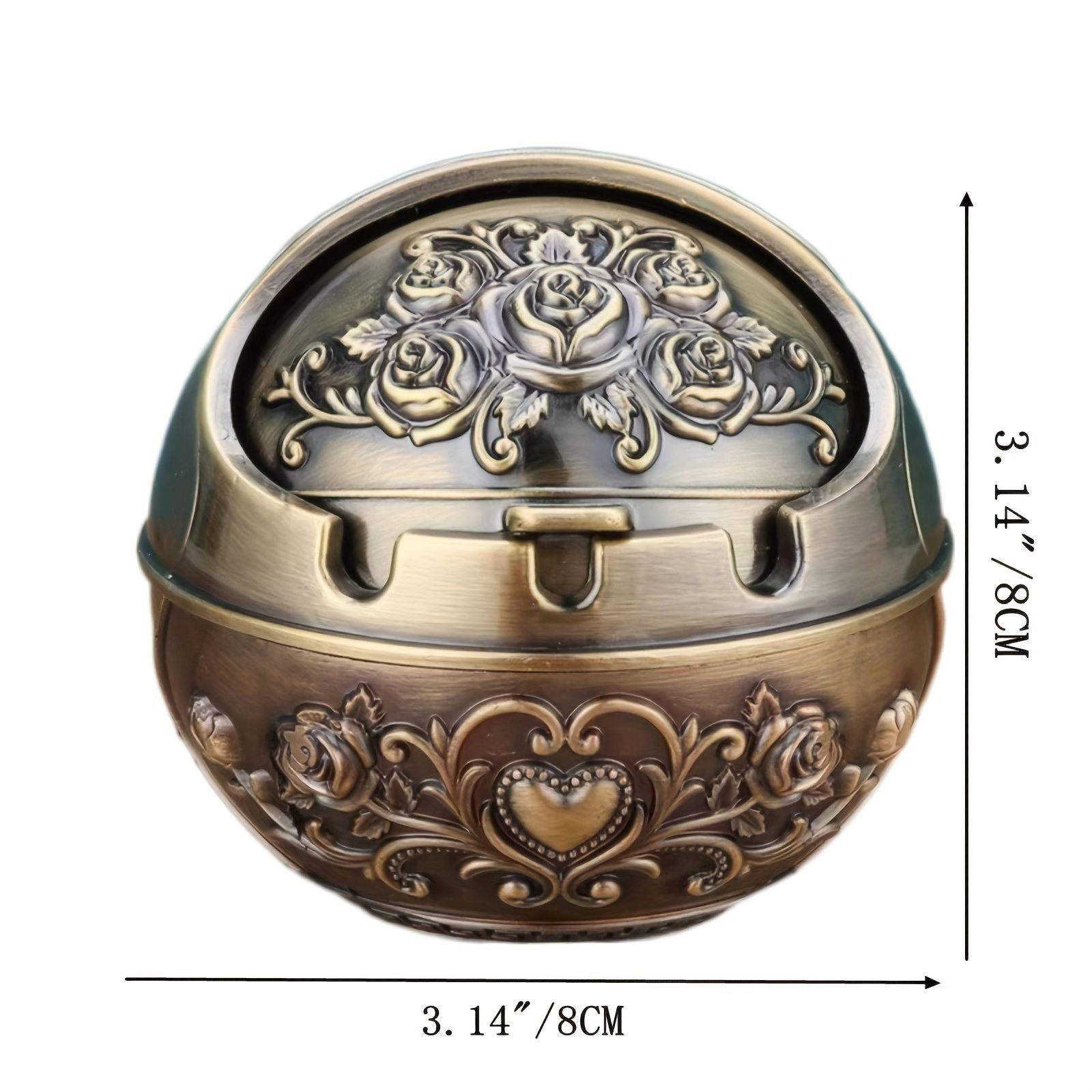 1pc Exquisite Three-Dimensional Carved Metal Ashtray with Windshield - Unique Retro Decor for Home and Office, Indoor and Outdoor Use, Stylish Gift for Friends and Family
