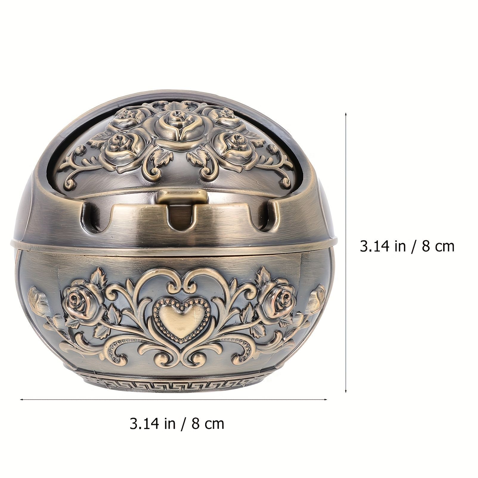 1pc Exquisite Three-Dimensional Carved Metal Ashtray with Windshield - Unique Retro Decor for Home and Office, Indoor and Outdoor Use, Stylish Gift for Friends and Family
