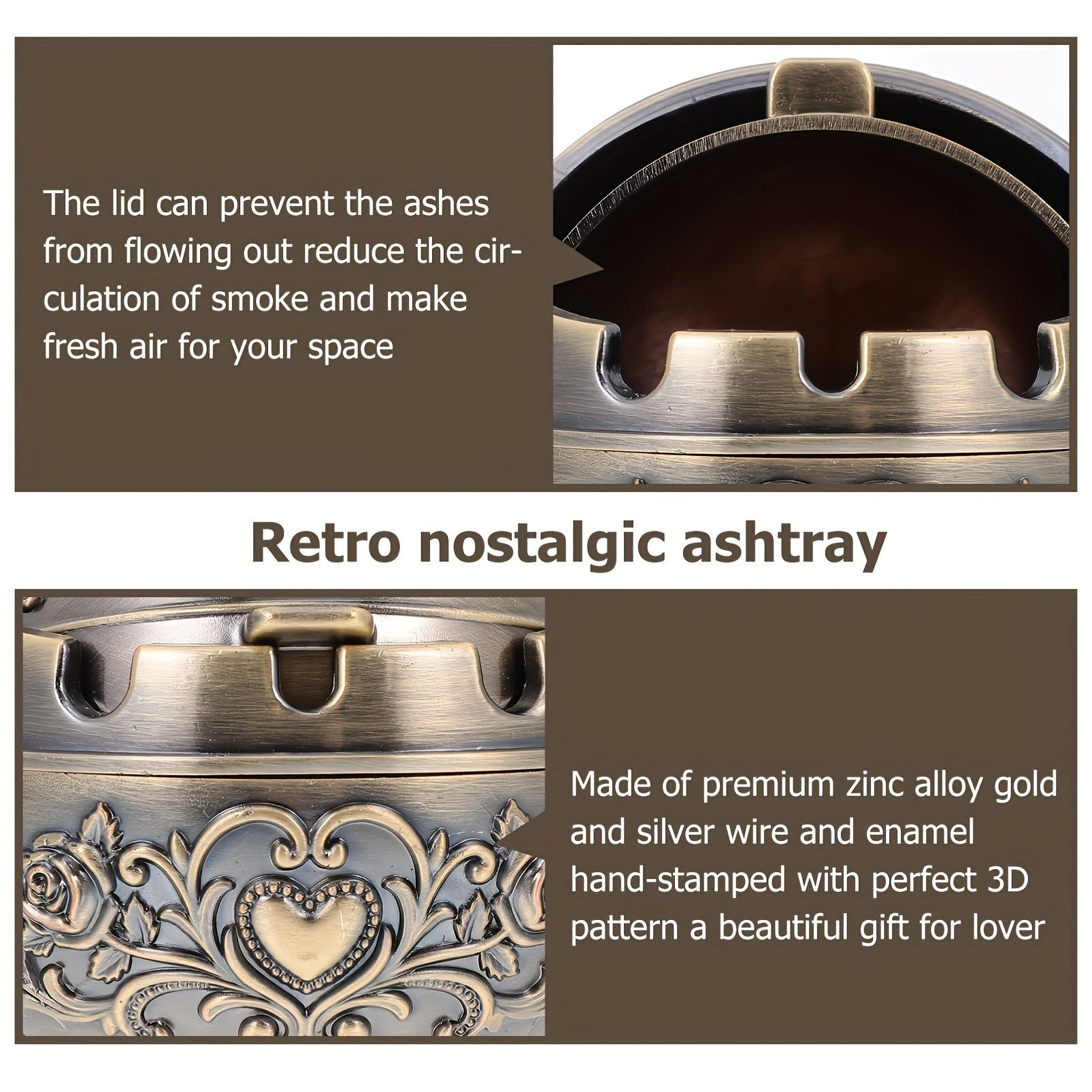 1pc Exquisite Three-Dimensional Carved Metal Ashtray with Windshield - Unique Retro Decor for Home and Office, Indoor and Outdoor Use, Stylish Gift for Friends and Family
