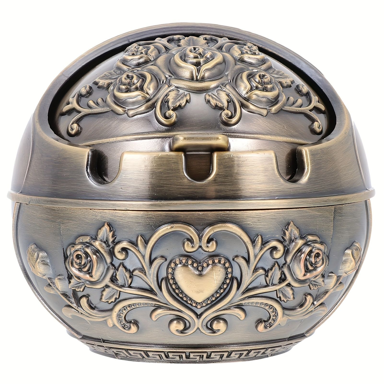 1pc Exquisite Three-Dimensional Carved Metal Ashtray with Windshield - Unique Retro Decor for Home and Office, Indoor and Outdoor Use, Stylish Gift for Friends and Family