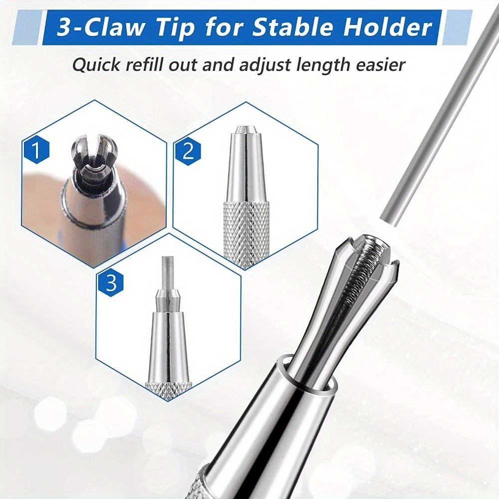 Metal Mechanical Pencils with Built-in Sharpener + 12Pcs Silver Round Refills for Pipe Fitter, Welder, Steel Construction, Fabrication, and Woodworking