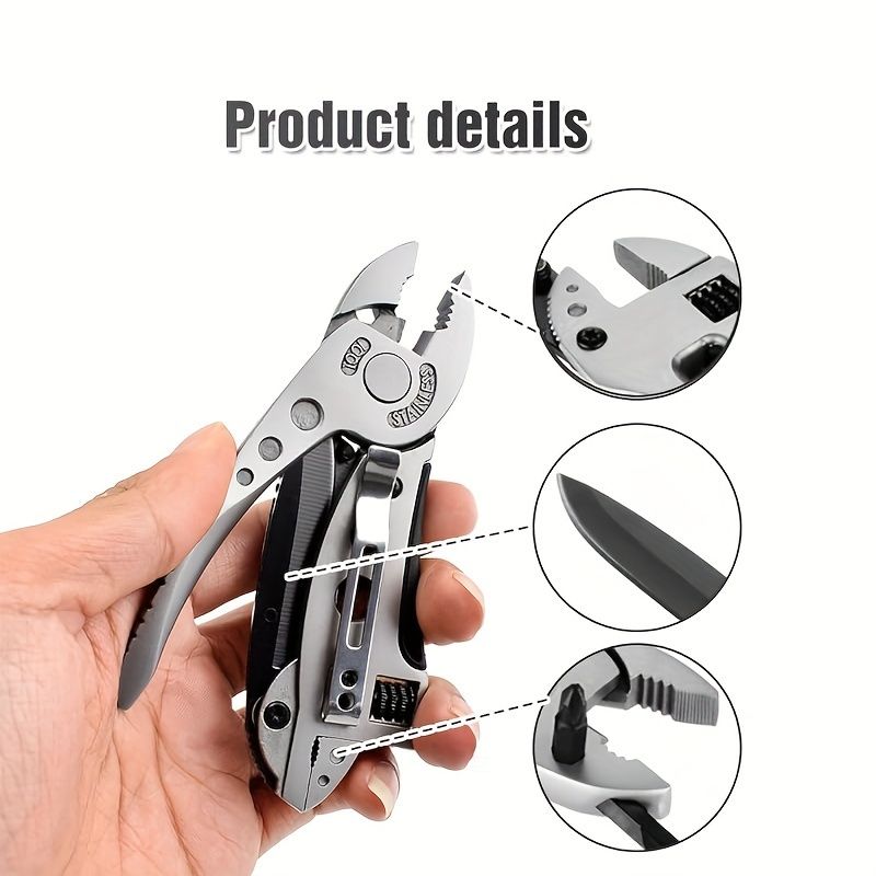 1pc Outdoor Multi-Purpose Tool Pliers, Mini Multi-Purpose Pliers Tool Kit, Stainless Steel Multi-Purpose Tool Pliers, Adjustable Pocket Pliers, Multi-Tool Lightweight Folding Tool, With S2 Batch Head