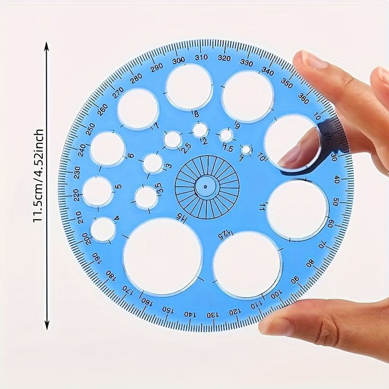 3PCTransparent 360-degree Circular Ruler Template Office Drawing Supplies (Random Color)