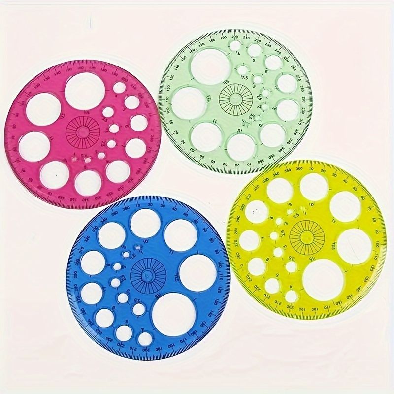 3PCTransparent 360-degree Circular Ruler Template Office Drawing Supplies (Random Color)