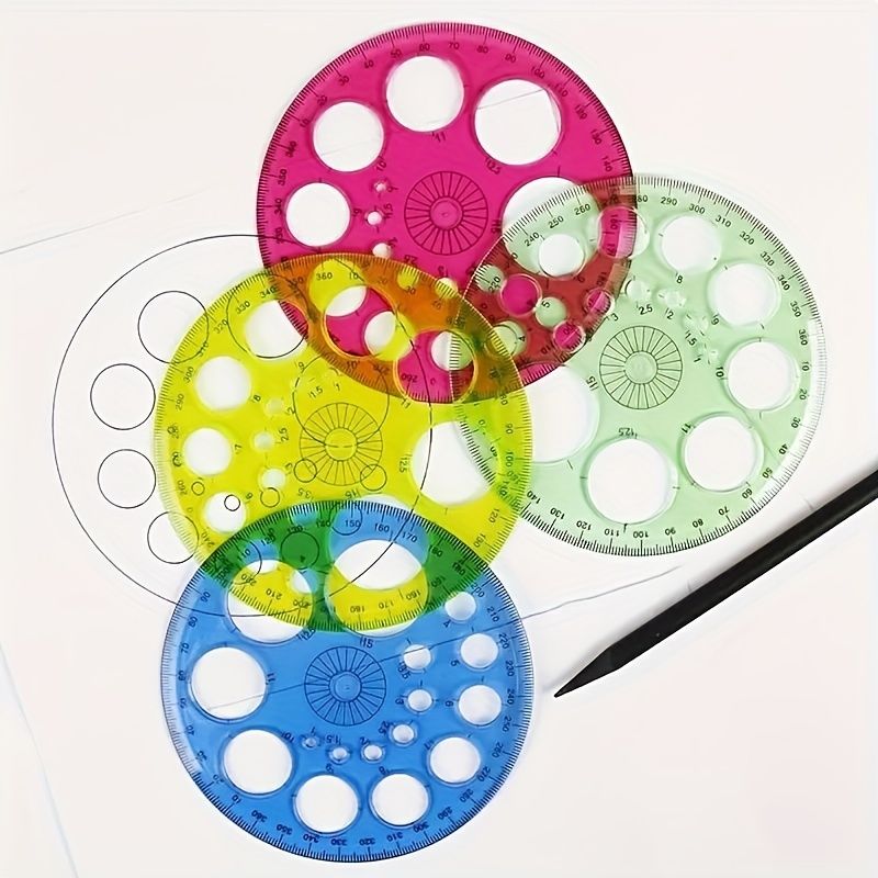 3PCTransparent 360-degree Circular Ruler Template Office Drawing Supplies (Random Color)