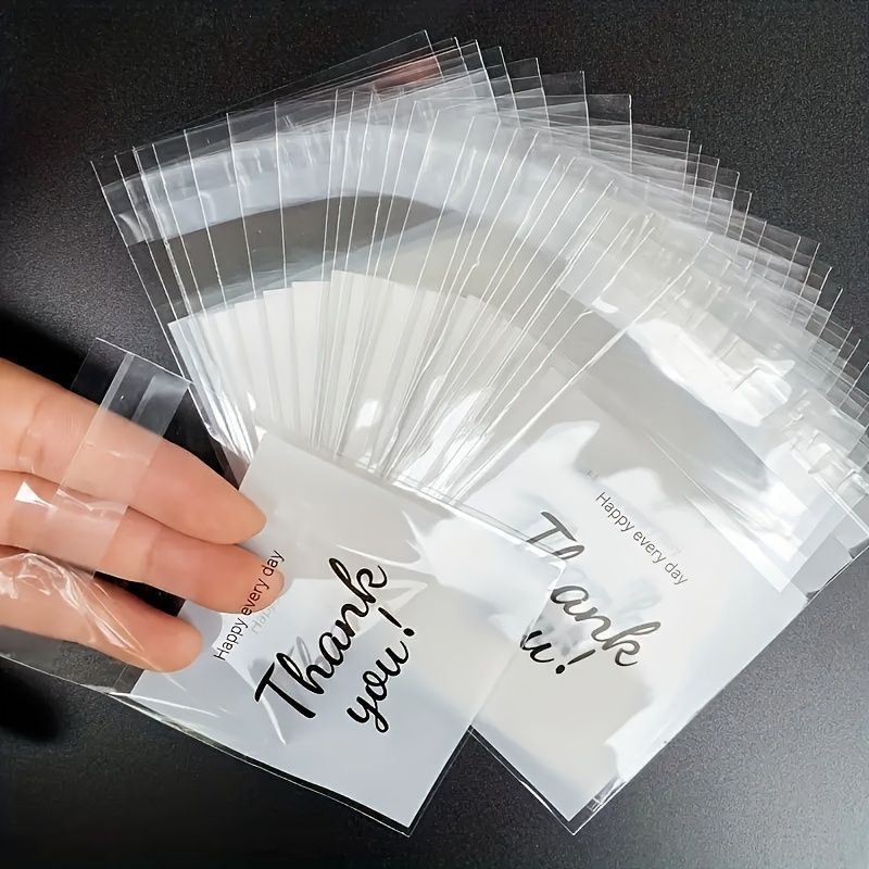 Thank You Printing Small Gift Bag, Plastic Transparent Storage Bag, Happy Every Day Small Bag, Self-sealing Opp Bag Organizer, Jewelry Gift Packaging Bag