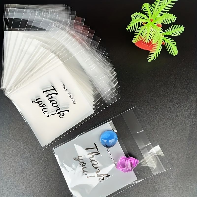 Thank You Printing Small Gift Bag, Plastic Transparent Storage Bag, Happy Every Day Small Bag, Self-sealing Opp Bag Organizer, Jewelry Gift Packaging Bag