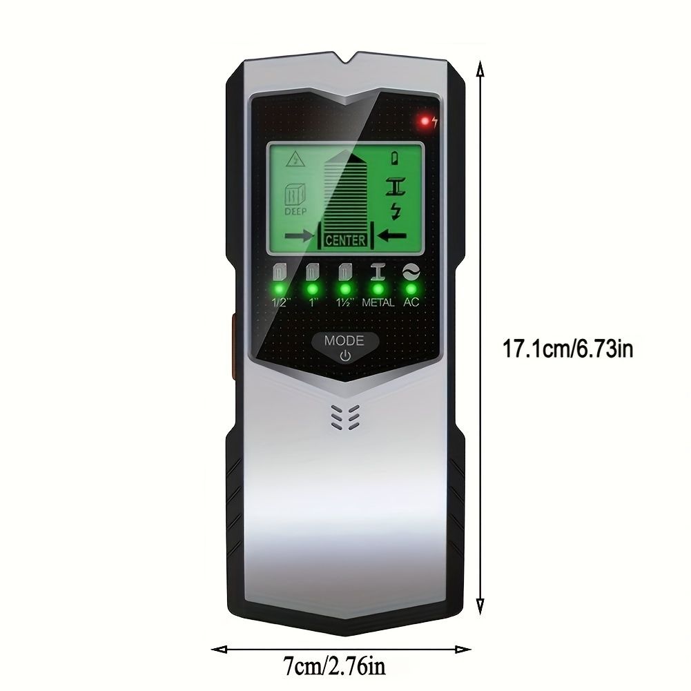 5-in-1 Wall Scanner Stud Finder with LCD Display, Electronic Stud, Metal, AC Wire & PVC Pipe Detector, ABS Material, LED Indicators, Battery Operated