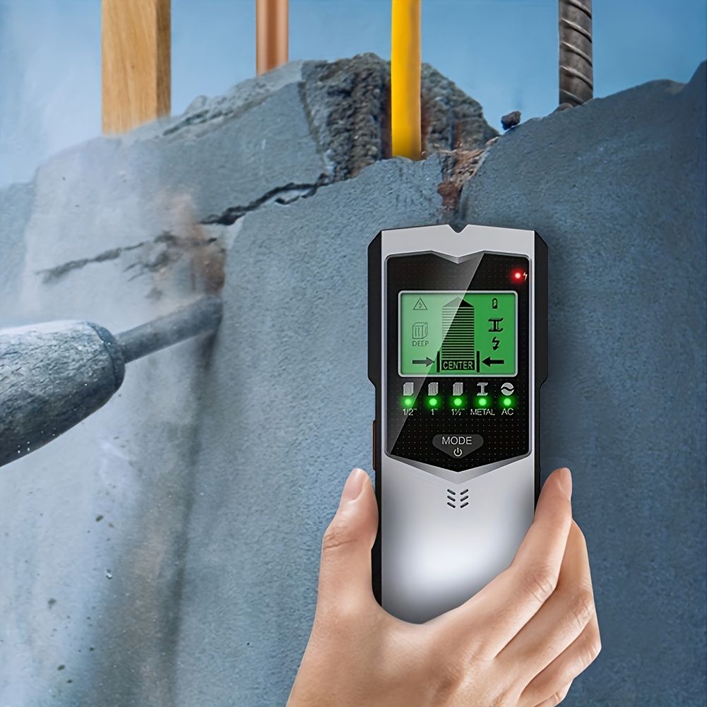 5-in-1 Wall Scanner Stud Finder with LCD Display, Electronic Stud, Metal, AC Wire & PVC Pipe Detector, ABS Material, LED Indicators, Battery Operated
