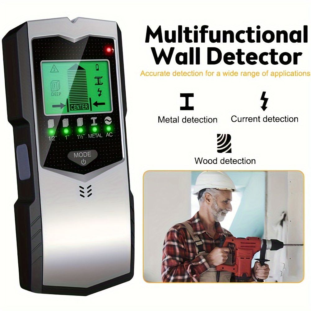 5-in-1 Wall Scanner Stud Finder with LCD Display, Electronic Stud, Metal, AC Wire & PVC Pipe Detector, ABS Material, LED Indicators, Battery Operated