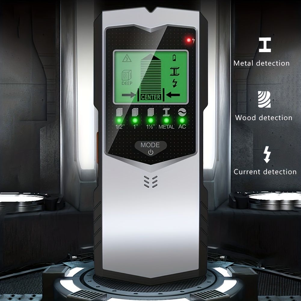 5-in-1 Wall Scanner Stud Finder with LCD Display, Electronic Stud, Metal, AC Wire & PVC Pipe Detector, ABS Material, LED Indicators, Battery Operated