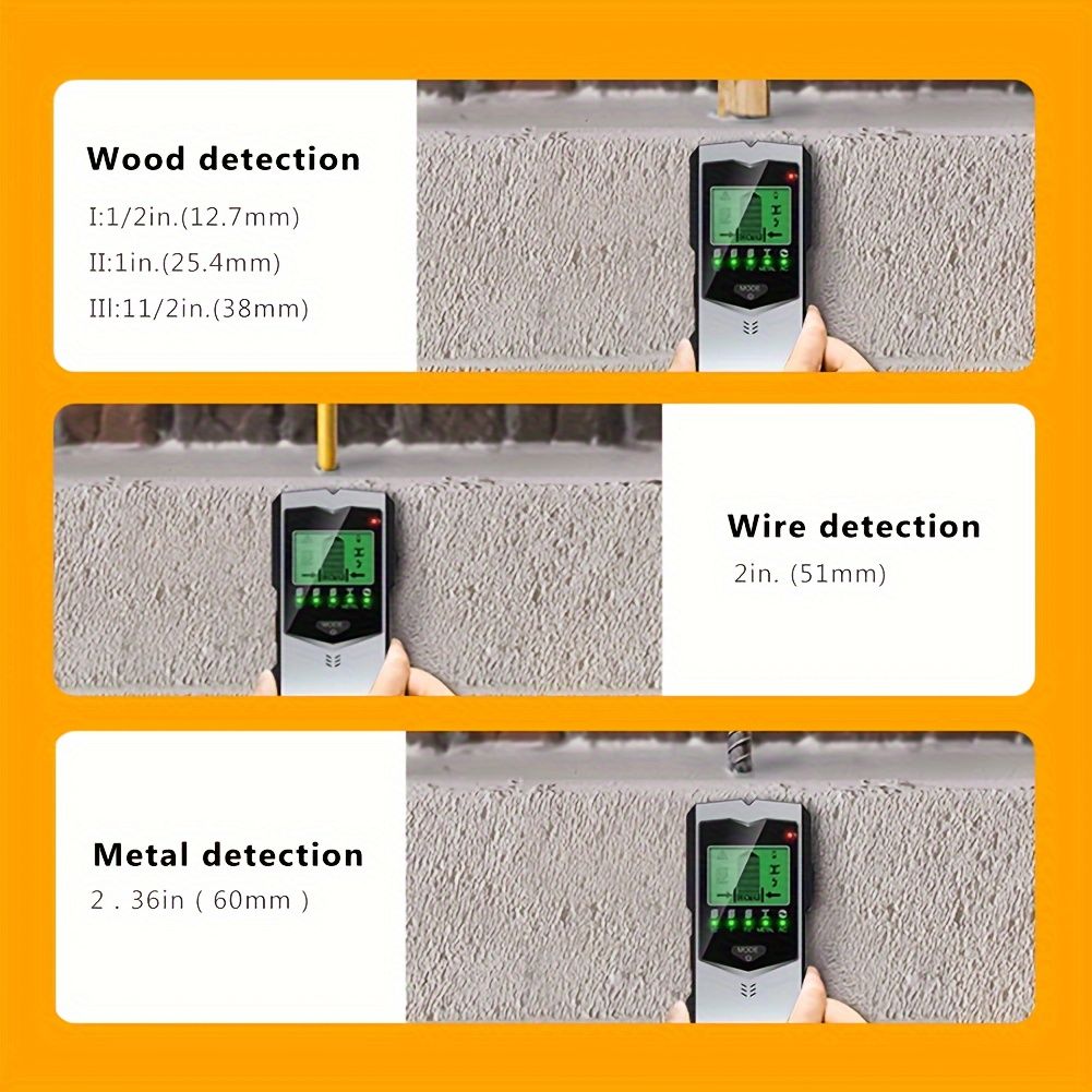 5-in-1 Wall Scanner Stud Finder with LCD Display, Electronic Stud, Metal, AC Wire & PVC Pipe Detector, ABS Material, LED Indicators, Battery Operated