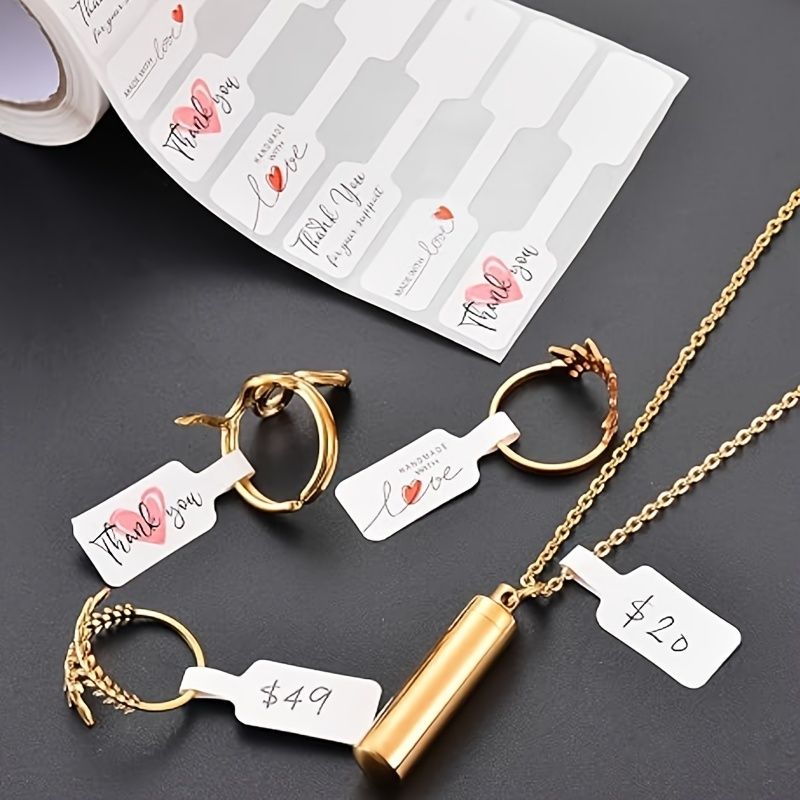 500/1000pcs Jewelry Price Tag Set - 4 Unique Designs, Self-Adhesive Rectangular Labels for Necklaces, Bracelets & Rings Display