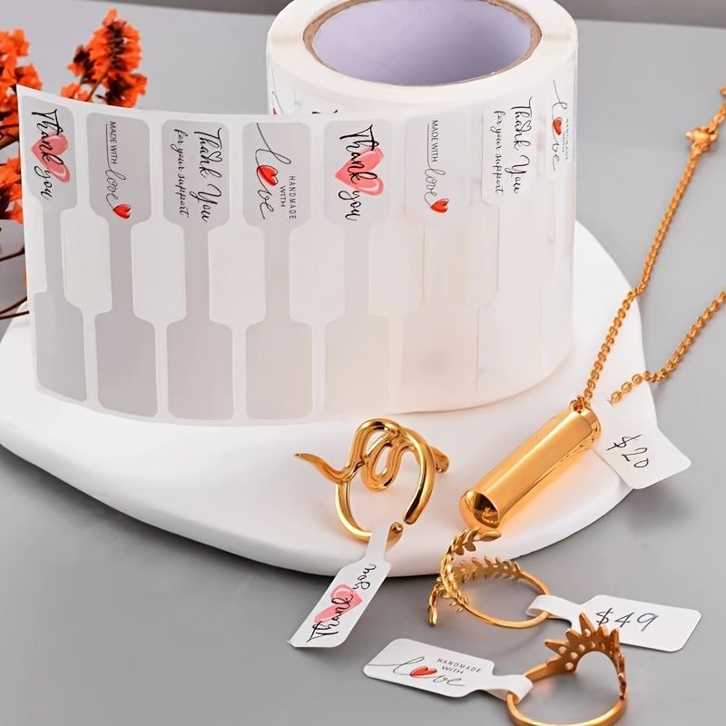 500/1000pcs Jewelry Price Tag Set - 4 Unique Designs, Self-Adhesive Rectangular Labels for Necklaces, Bracelets & Rings Display