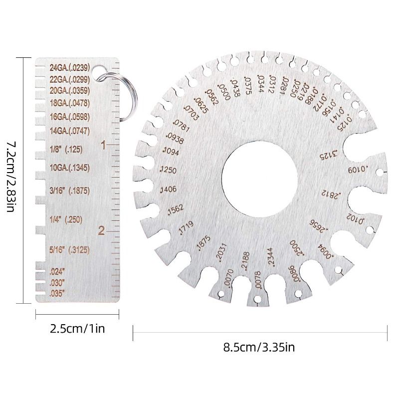 Stainless Steel Dual-Sided Round Wire Cable Sheet Gauge, Welding Thickness Gauge and Wire Measurement Tool