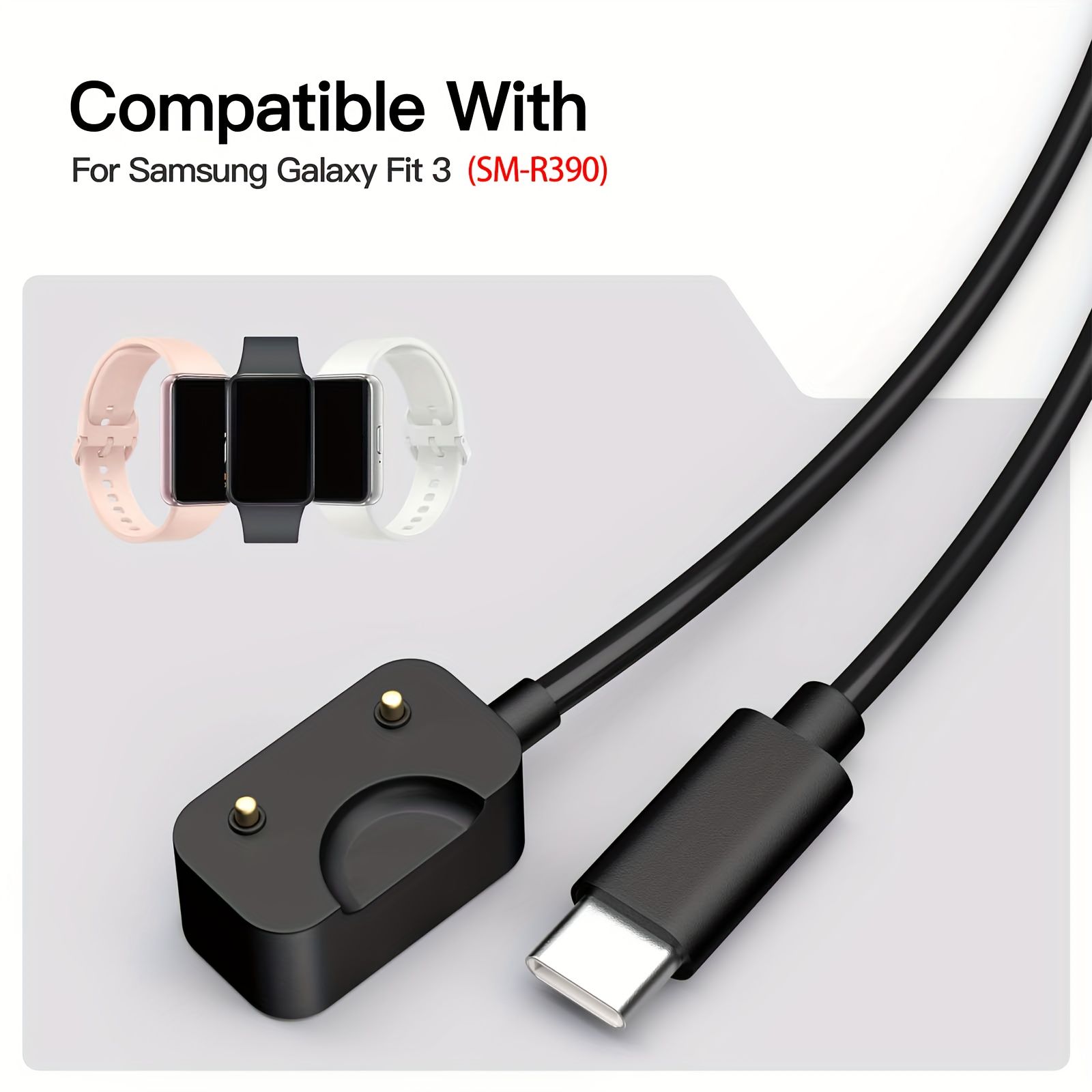 Charging Cable for Galaxy Fit 3 Smartwatch - Magnetic USB/Type-C Adapter, Flat Design, Cat5e Ethernet Compatible, Black