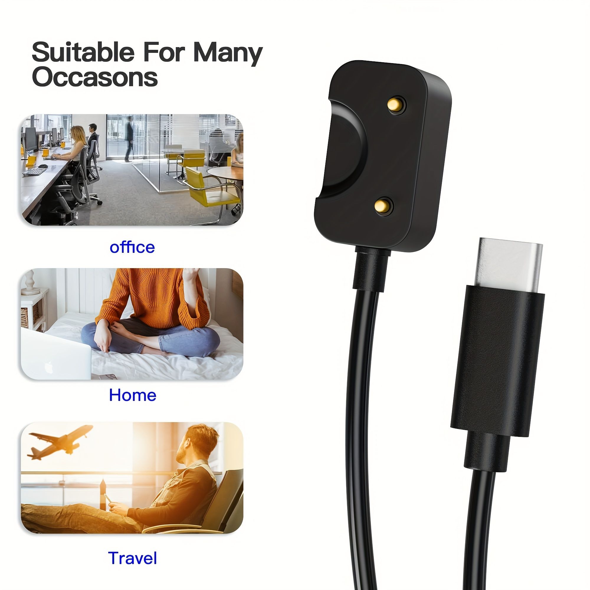 Charging Cable for Galaxy Fit 3 Smartwatch - Magnetic USB/Type-C Adapter, Flat Design, Cat5e Ethernet Compatible, Black