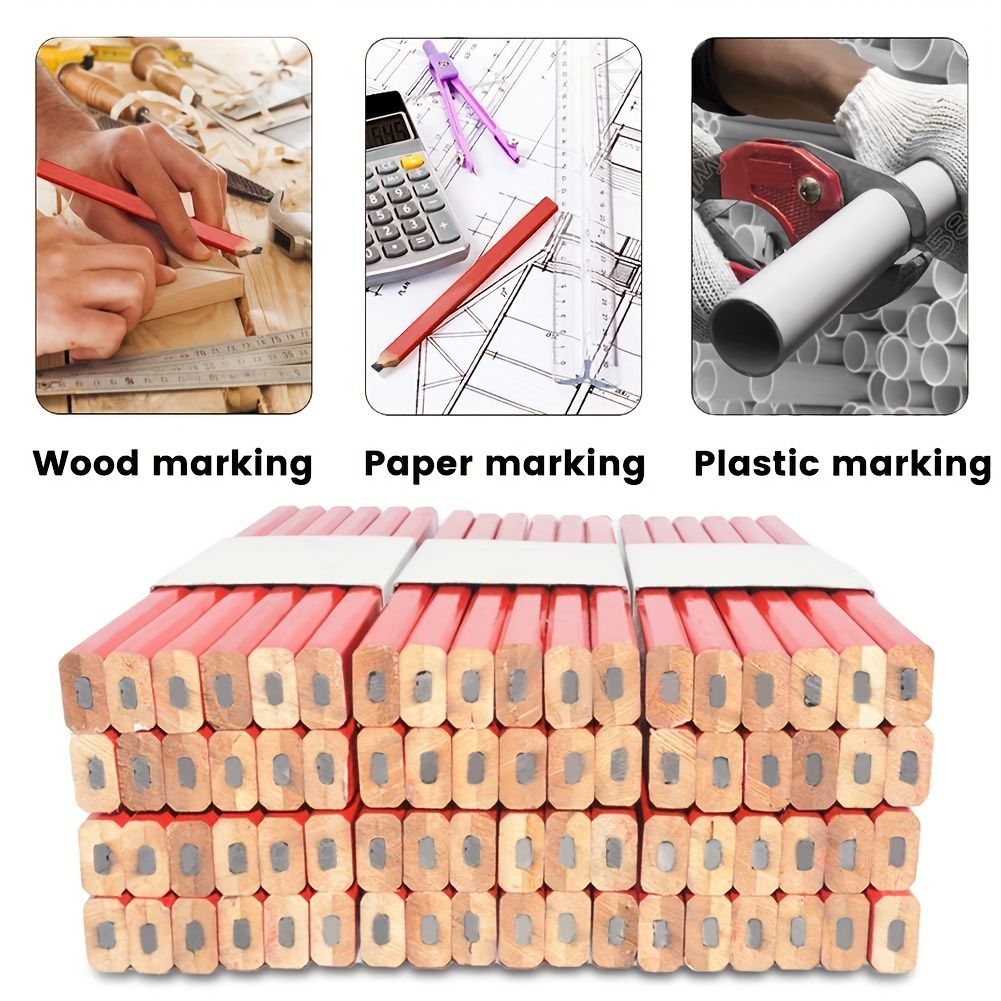 10-Pack Carpenter'S Pencils - Flat Octagonal Wooden Pencils for Woodworking, ≥2mm Wire Diameter, Durable Wood Material, Black Lead