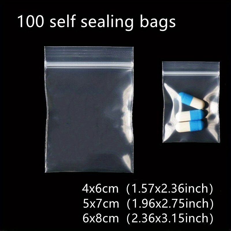 100pcs Reusable Transparent Ziplock Bags in 3 Sizes - Self-Sealing, Anti-Aging for Jewelry & Small Items Packaging - Ideal for Daily Office Use & Small Business Supplies