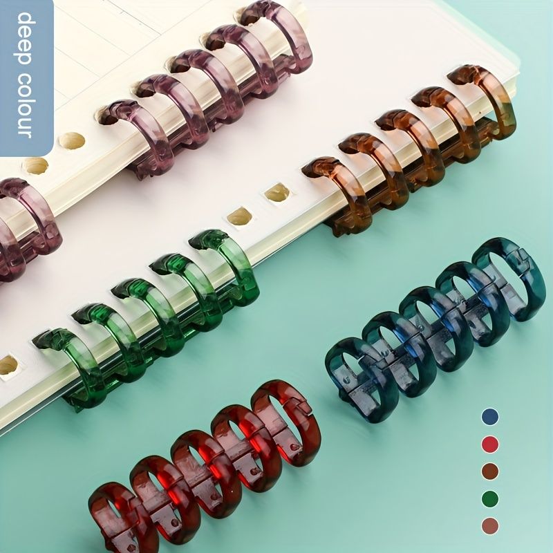 20/40PC Assorted Colors 5-Hole Plastic Binder Rings - Detachable Coil Clips for Loose Leaf Paper, Office Supplies