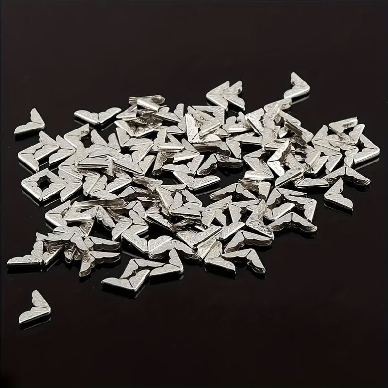 100-Pack Vintage Corner Protectors for Books and Albums, Golden and Silver Metal Book Edges, Decorative Edge Guards for Scrapbooking and Office Supplies