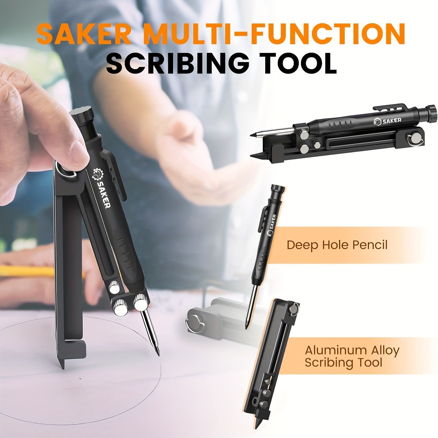 1pc Multi-Functional Scribing Tool, Construction Pencil, Scribe Tool With Deep Hole Pencil, DIY Woodworking Scribe Gauge, Scriber Line Maker Measuring Tool