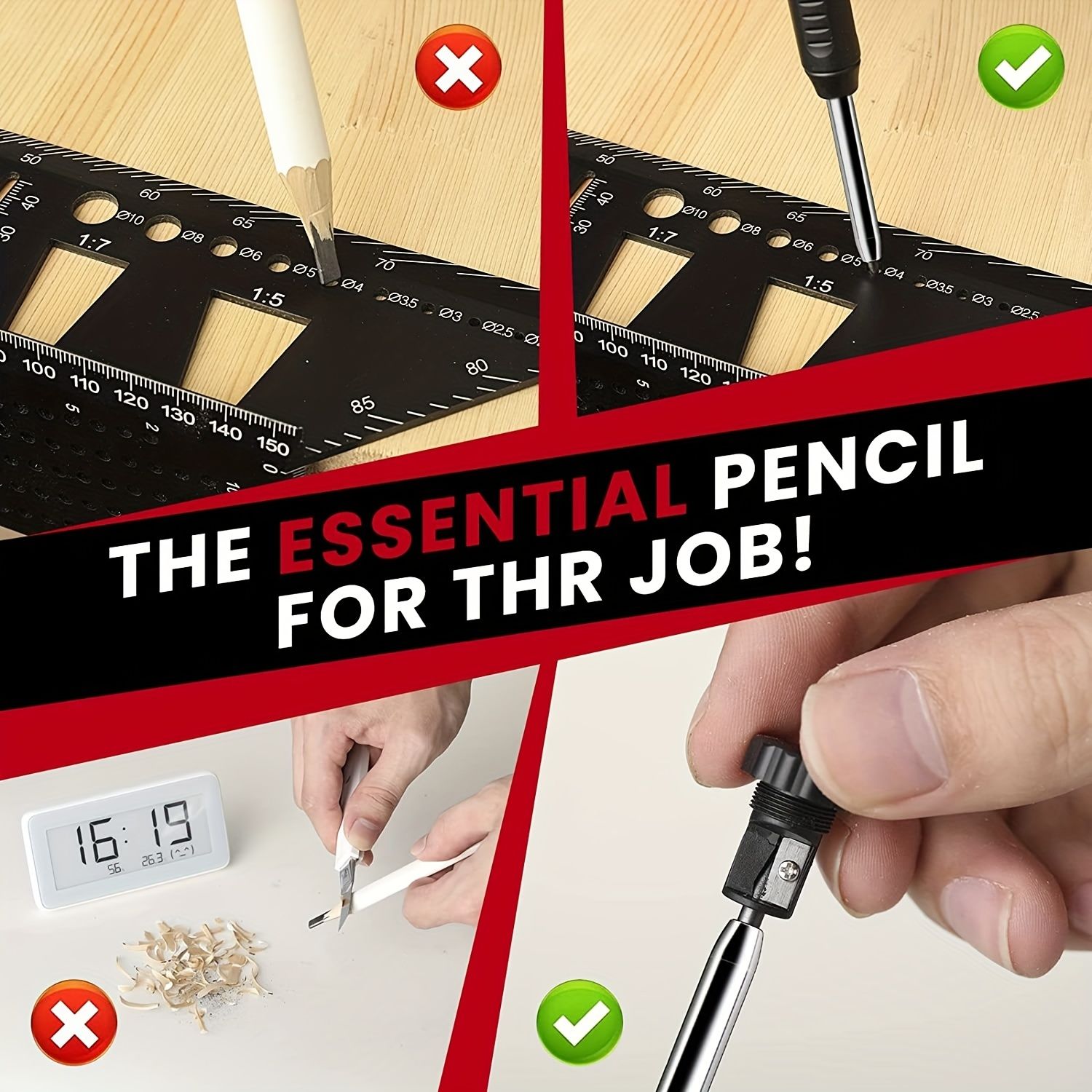 1pc Multi-Functional Scribing Tool, Construction Pencil, Scribe Tool With Deep Hole Pencil, DIY Woodworking Scribe Gauge, Scriber Line Maker Measuring Tool