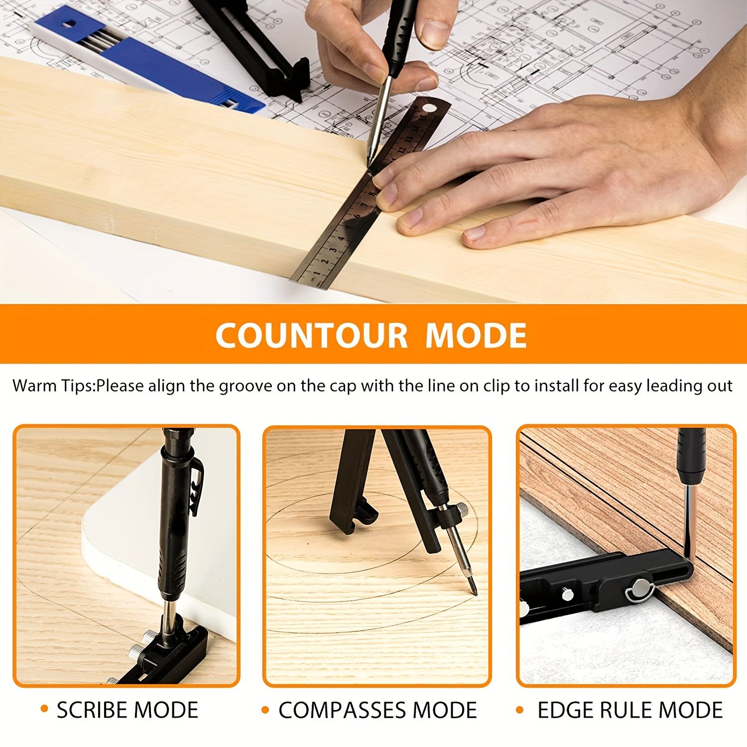 1pc Multi-Functional Scribing Tool, Construction Pencil, Scribe Tool With Deep Hole Pencil, DIY Woodworking Scribe Gauge, Scriber Line Maker Measuring Tool