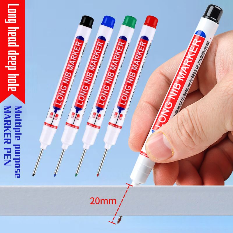 6Pcs/Set Long Head Markers Bathroom Woodworking Decoration Multi-purpose Deep Hole Marker Pens  Red/Black/Blue/Green/White Ink