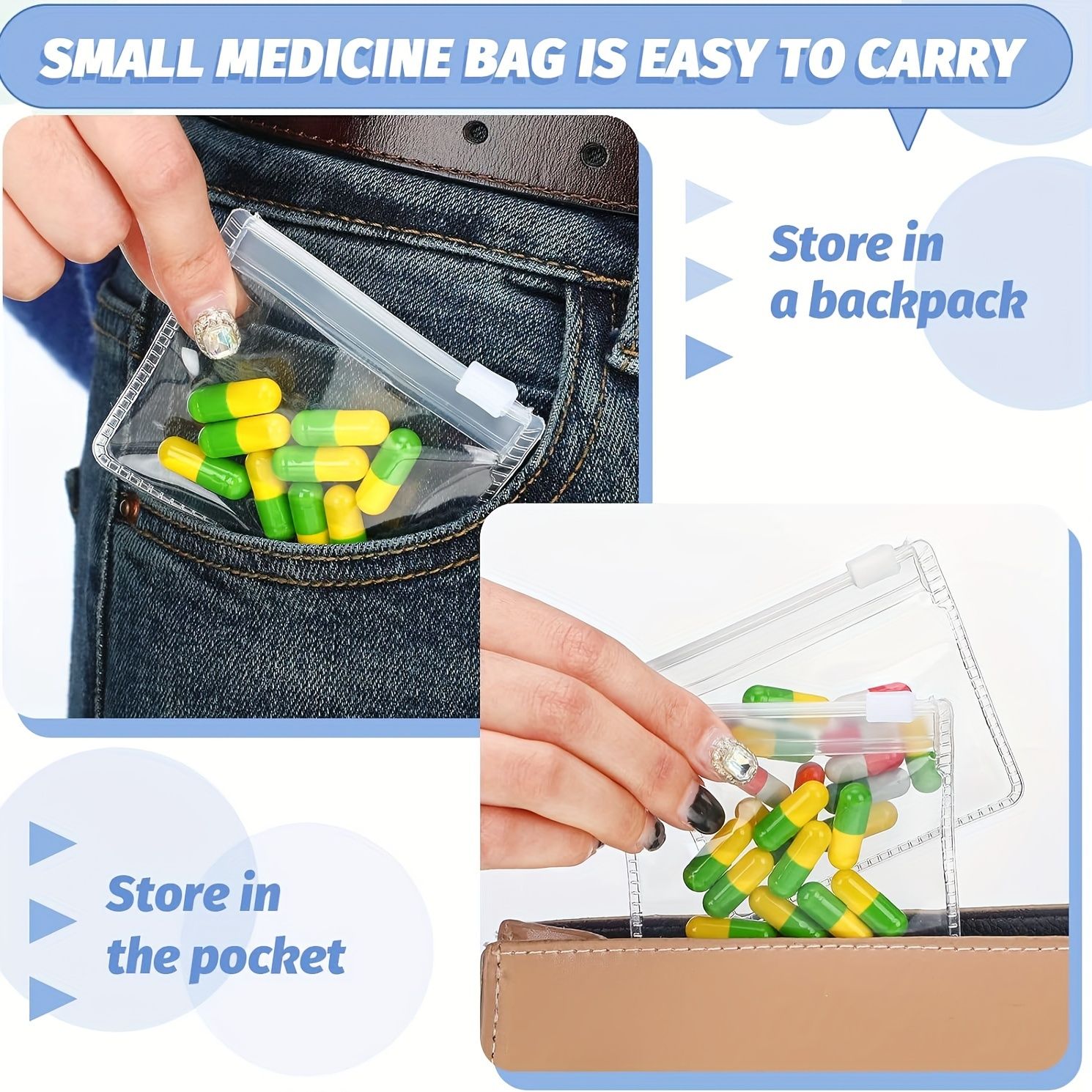 20PCS  Reusable Medicine Bags, Zipper Medicine Bag Set, Bait Bag Jewelry Storage Bag Self-Sealing Medicine Storage Device and Travel Accessories, Other (Jewelry Boxes & Organizers)