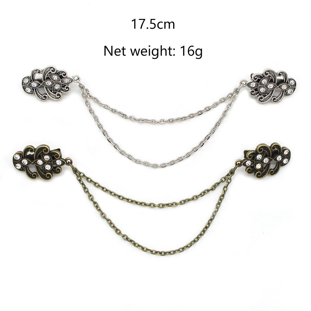 2PCS Suit Brooch, Retro Sweater Collar Clip, Tassel Chain, High-end Banquet Diamond-studded Shirt Collar Chain, Cardigan Clip