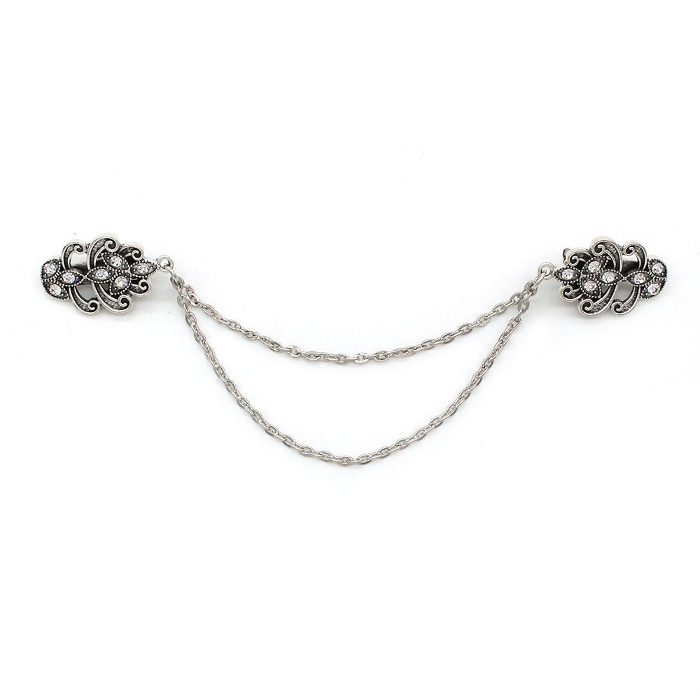 2PCS Suit Brooch, Retro Sweater Collar Clip, Tassel Chain, High-end Banquet Diamond-studded Shirt Collar Chain, Cardigan Clip