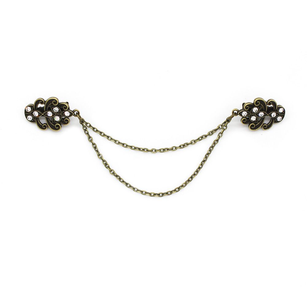 2PCS Suit Brooch, Retro Sweater Collar Clip, Tassel Chain, High-end Banquet Diamond-studded Shirt Collar Chain, Cardigan Clip