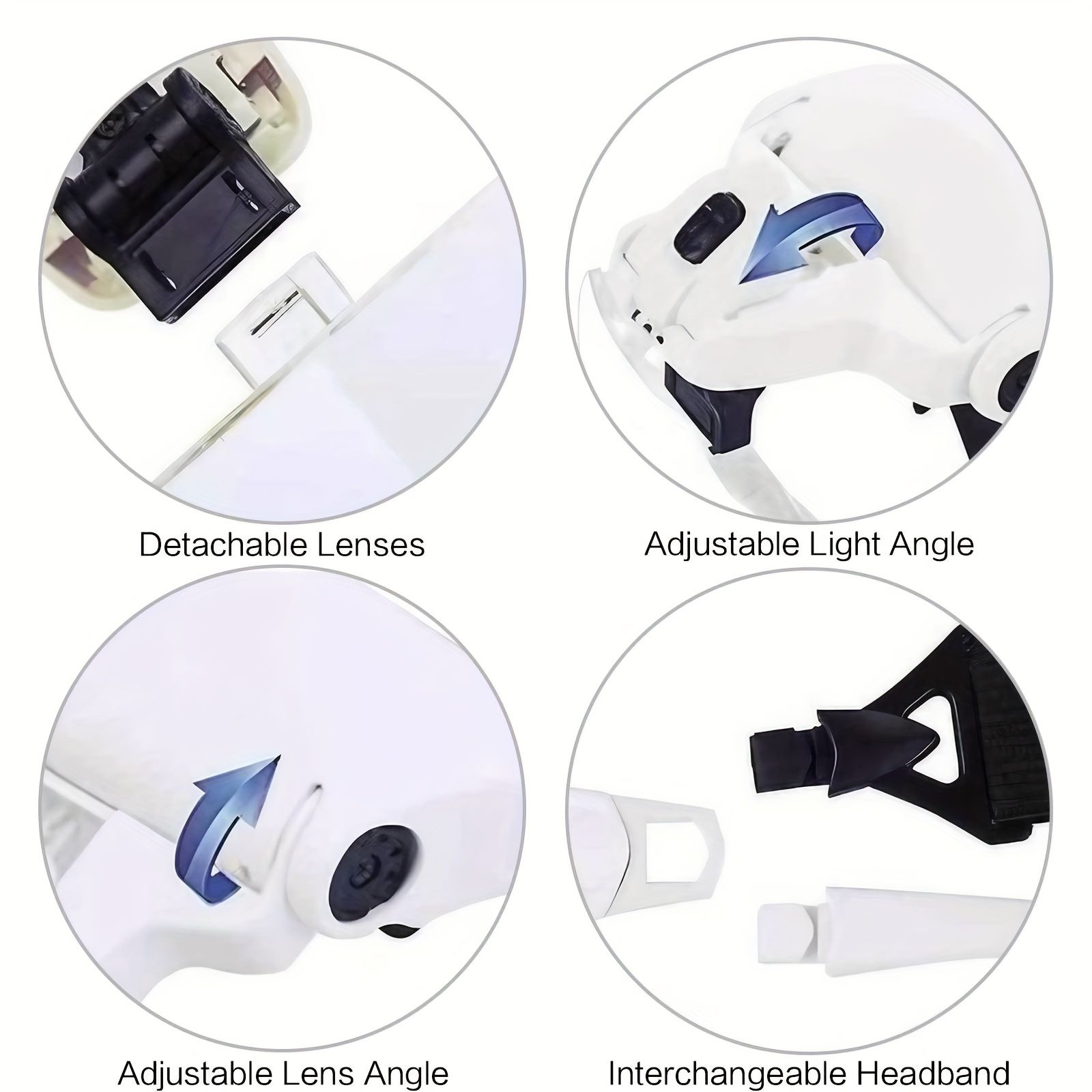Head-mounted Magnifying Glass with LED Lighting, Adjustable Headband, 5 Interchangeable Lenses 1.0X, 1.5X, 2.0X, 2.5X, 3.5X for Reading, Maintenance, Jewelry Processing, Electronic Maintenance, Handic
