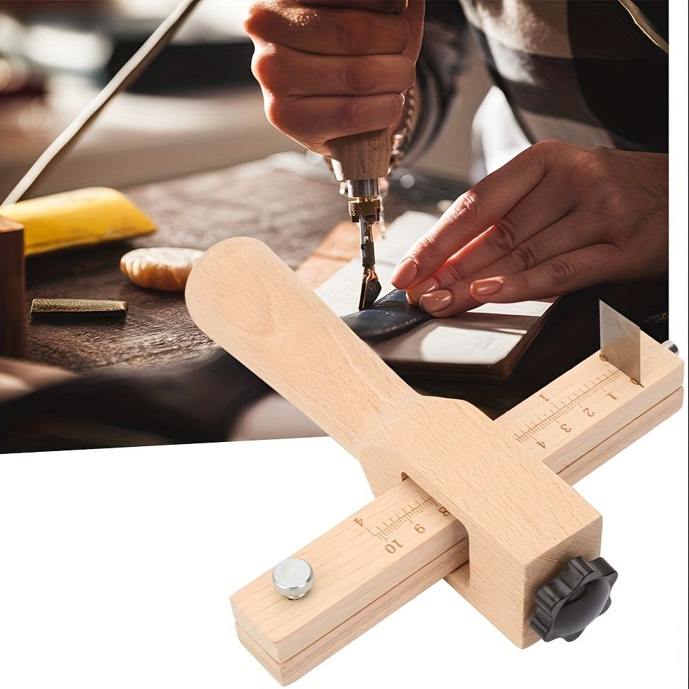 1pc Adjustable Wooden Leather Strap Maker with 5 Replacement Blades for DIY Leathercraft and Gardening Tools Craft Belt Cutter