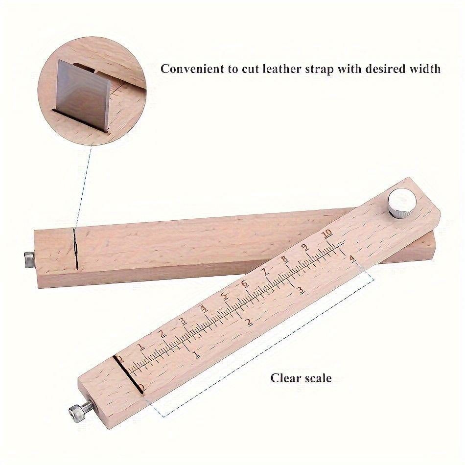 1pc Adjustable Wooden Leather Strap Maker with 5 Replacement Blades for DIY Leathercraft and Gardening Tools Craft Belt Cutter