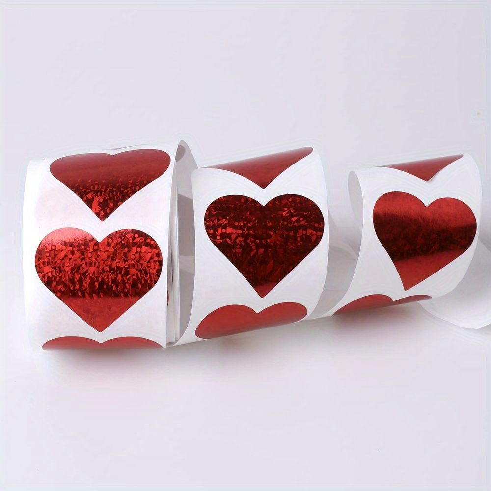 500pcs Glittery Red Heart Stickers, 1-Inch Round Adhesive Labels for Valentine's Day, Weddings, Anniversaries - Love Themed Decorative Seals, Valentines Decorations