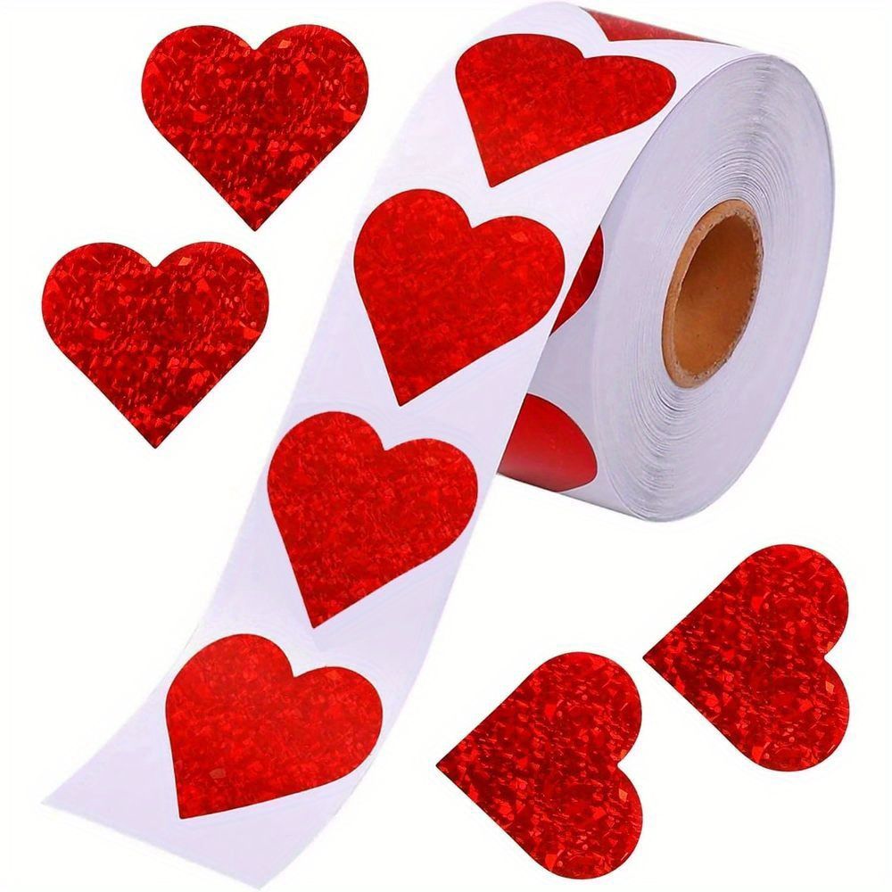 500pcs Glittery Red Heart Stickers, 1-Inch Round Adhesive Labels for Valentine's Day, Weddings, Anniversaries - Love Themed Decorative Seals, Valentines Decorations