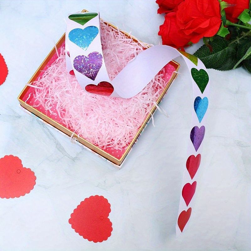 500pcs Glittery Red Heart Stickers, 1-Inch Round Adhesive Labels for Valentine's Day, Weddings, Anniversaries - Love Themed Decorative Seals, Valentines Decorations