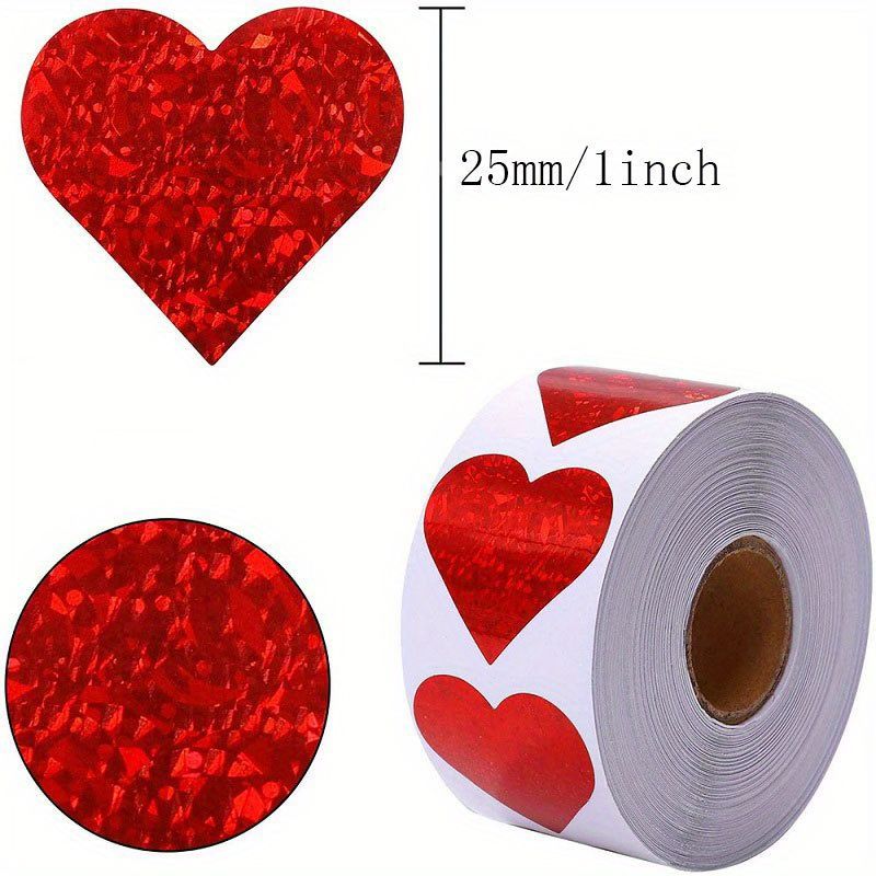 500pcs Glittery Red Heart Stickers, 1-Inch Round Adhesive Labels for Valentine's Day, Weddings, Anniversaries - Love Themed Decorative Seals, Valentines Decorations