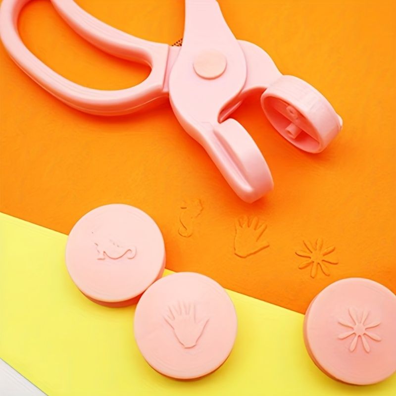 DIY Craft Embossing Tool | Pink Plastic Manual Punch with Floral & Heart Designs | Multi-Color Interchangeable Pads for Scrapbooking and Card Making | Non-Electric, Easy to Use | Ideal for Creative Pr