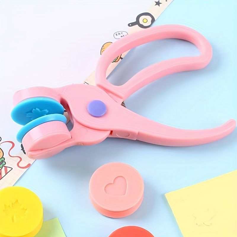 DIY Craft Embossing Tool | Pink Plastic Manual Punch with Floral & Heart Designs | Multi-Color Interchangeable Pads for Scrapbooking and Card Making | Non-Electric, Easy to Use | Ideal for Creative Pr