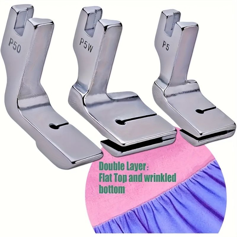 Set of 3 Sewing Machine Specialized Piping And Ruffle Presser Feet - Suitable for Double-Layer Ruffled Edging Accessories, Silver-Gray, Industrial Double-Tube Rolled Hem Presser Foot, Rolled Hem Sewin